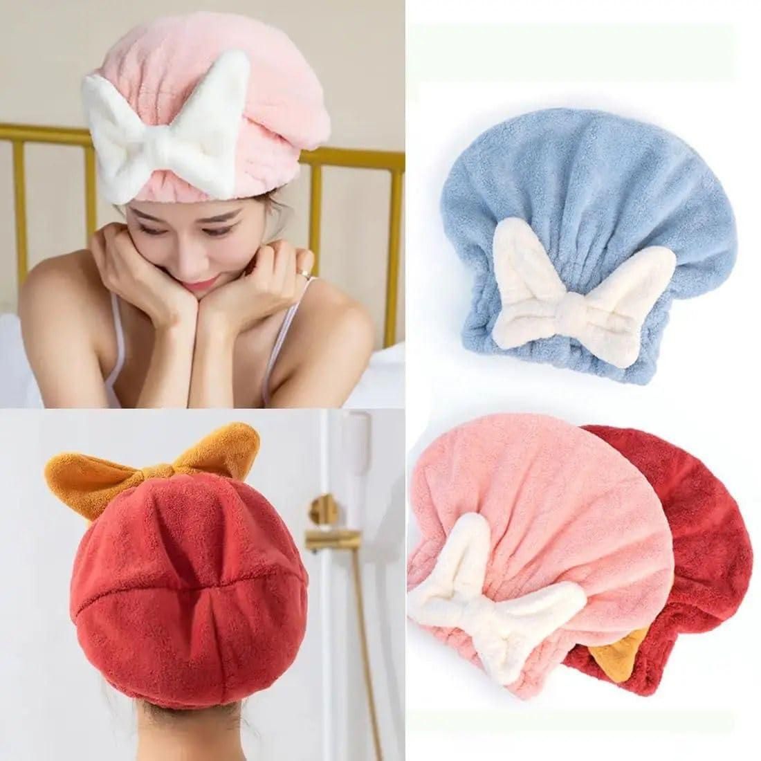 Super Absorbent Microfiber Hair Towel Wrap with Cute Bow-Knot