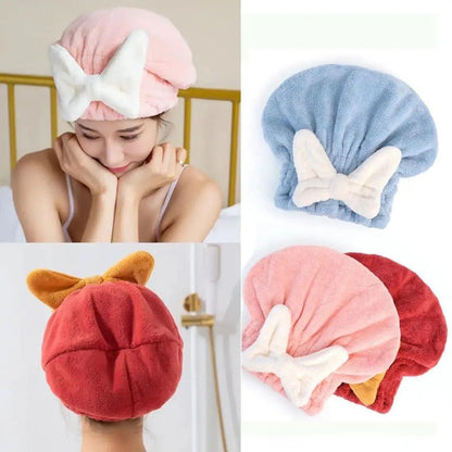 Super Absorbent Microfiber Hair Towel Wrap with Cute Bow-Knot