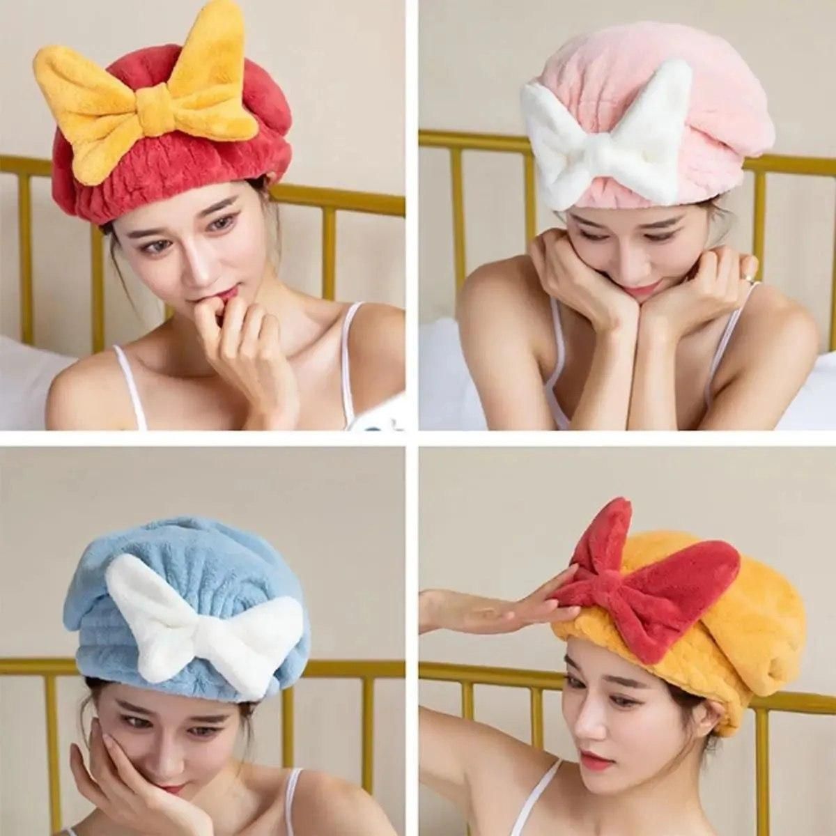 Super Absorbent Microfiber Hair Towel Wrap with Cute Bow-Knot