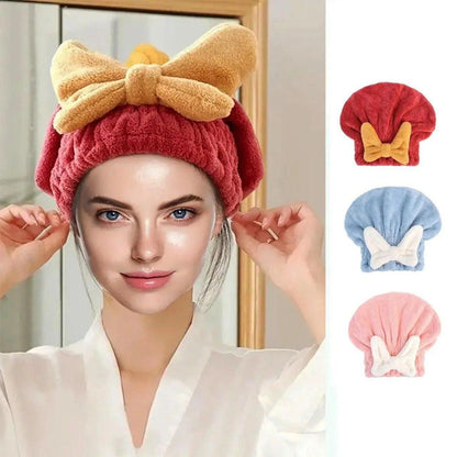 Super Absorbent Microfiber Hair Towel Wrap with Cute Bow-Knot